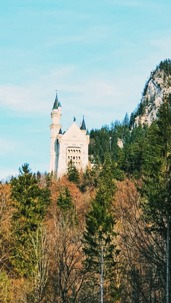 Image of Neuschwanstein Castle in Hohenschwangau from the bottom of the hill