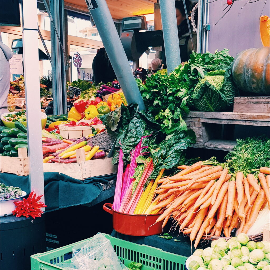 A photo of colourful vegetables at the local fresh market.